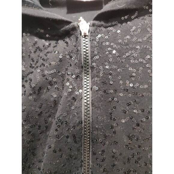 Quacker Factory Woman's XSmall black zip up hoodie with sequins and pockets - Picture 4 of 9